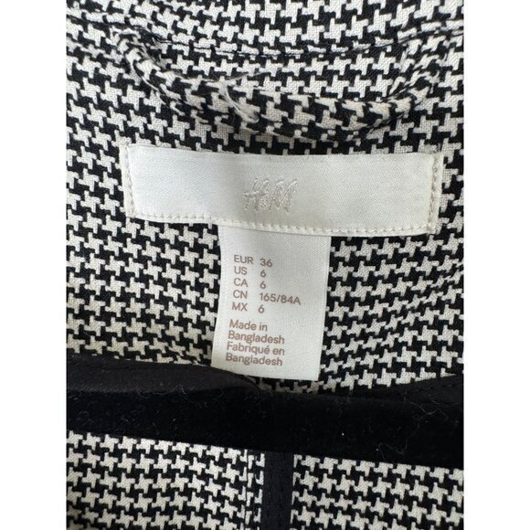 H&M Women's Houndstooth Trench Coat Size 6 Black long coat‎ button up collared - Picture 3 of 6